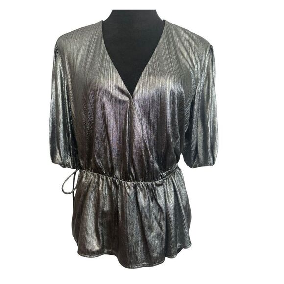 Rebecca Minkoff Mary Metallic Wrap Top - Picture 2 of 8